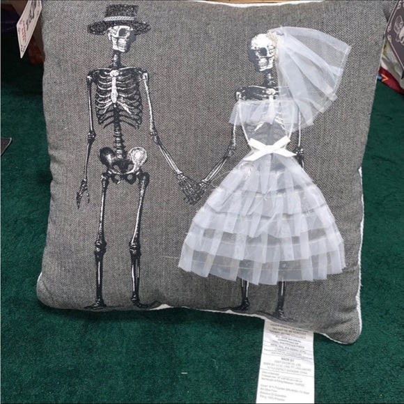 Set of 2 - Halloween Wedding Couple Skeleton Pillow 18”x18” - Picture 6 of 6